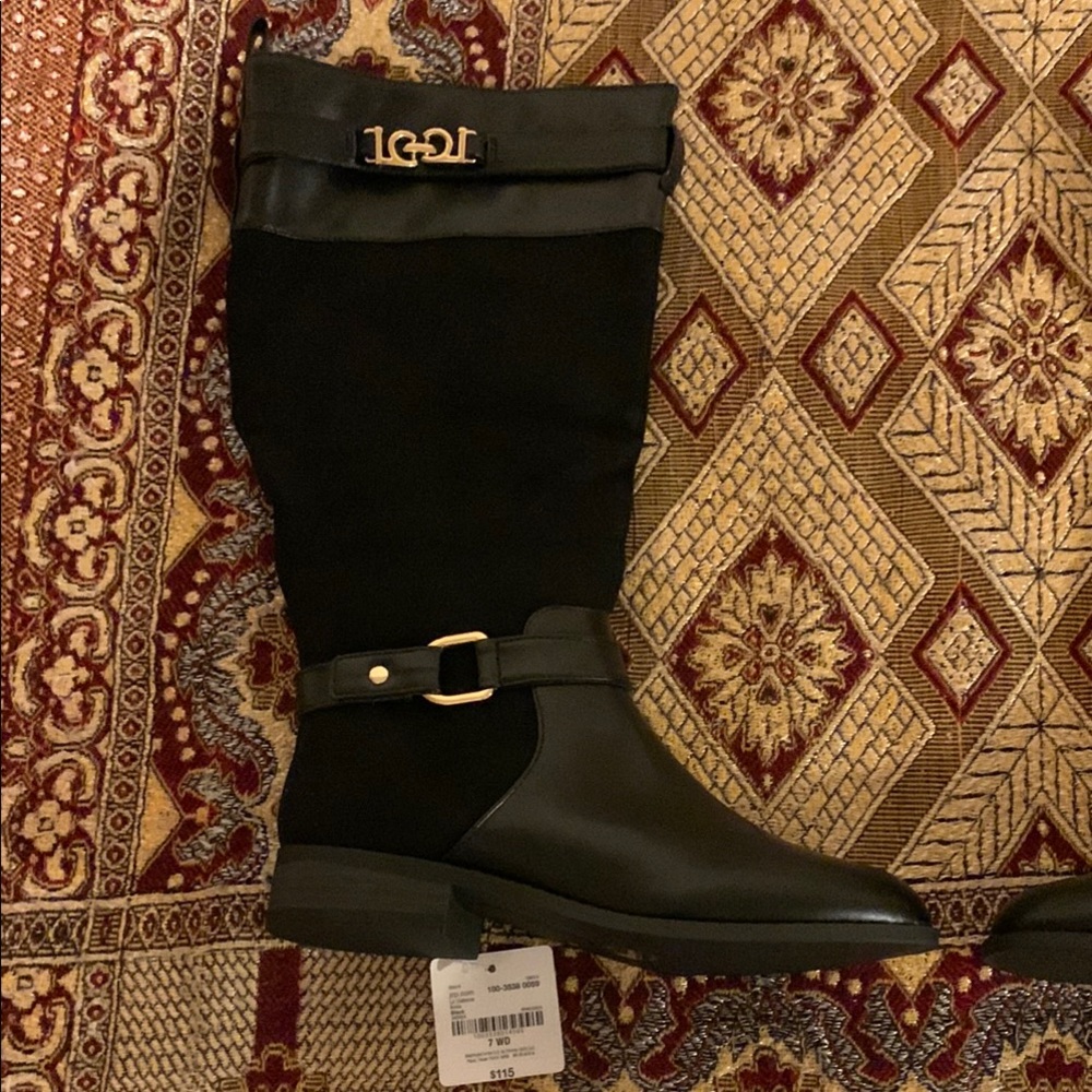 Liz Claiborne Black and Gold Leather and Suede Winter Boots - Picture 4 of 10